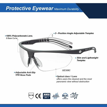 Ge SAFETY GLASSES, Clear Scratch-Resistant GE308C